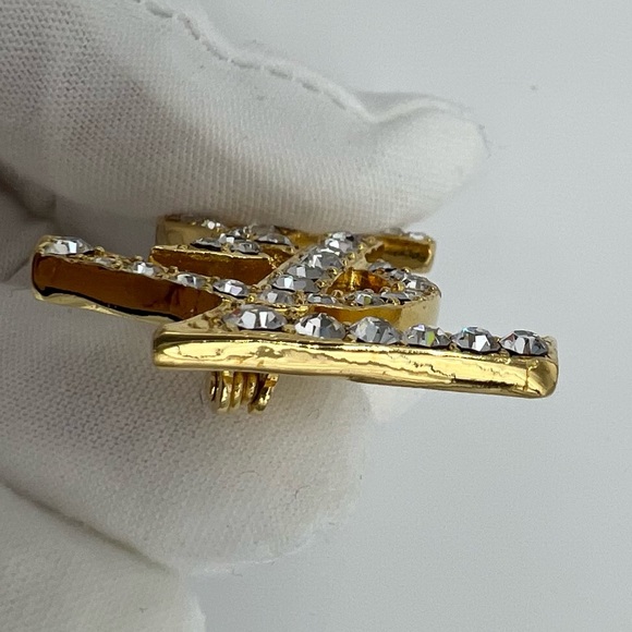 Authentic Yves Saint Laurent YSL logoSwarovski crystals brooch - Picture 16 of 17